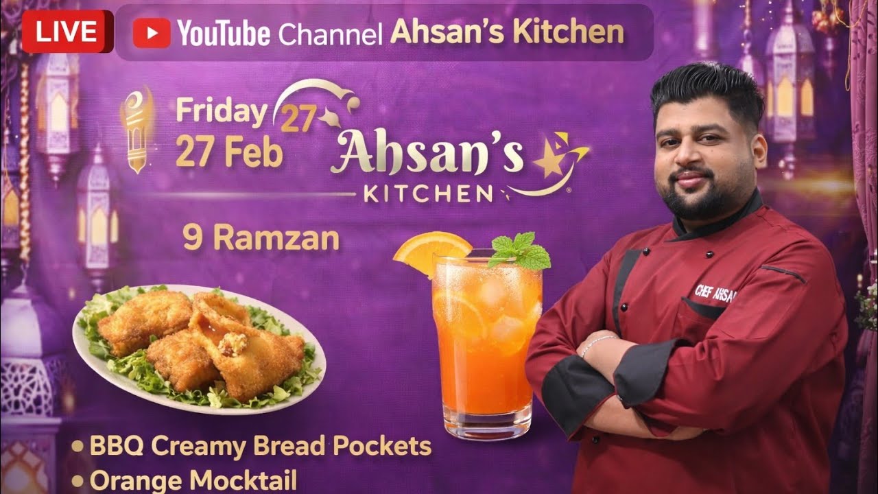 Ramzan Special LIVE | BBQ Creamy Bread Pockets & Orange Mocktail | Ahsan’s Kitchen