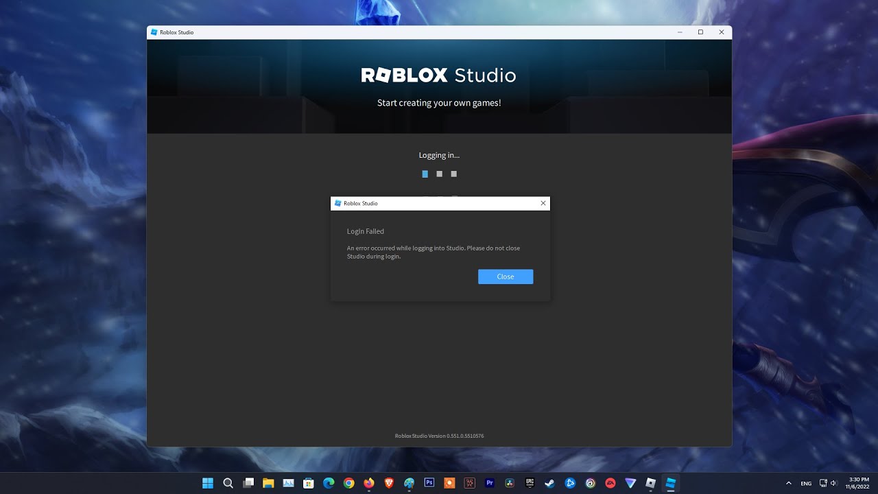 Login during. Login failed Roblox Studio. An Error has occurred Roblox. An Unknown Error occurred.. An Error occurred while starting Roblox.