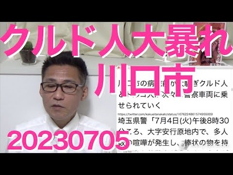 川口市でクルド人が大暴れ、鎮圧のため機動隊出動、車をパトカーにぶつける反体制行為も、刃傷1名、付近は2時間も交通が麻痺、こんなんでもフランス暴動と同様で意地でも報道しないテレビと新聞20230705