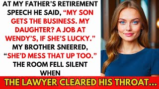 At My Dad’s Retirement Party He Said I’d Get Nothing. Then The Lawyer Took The Mic
