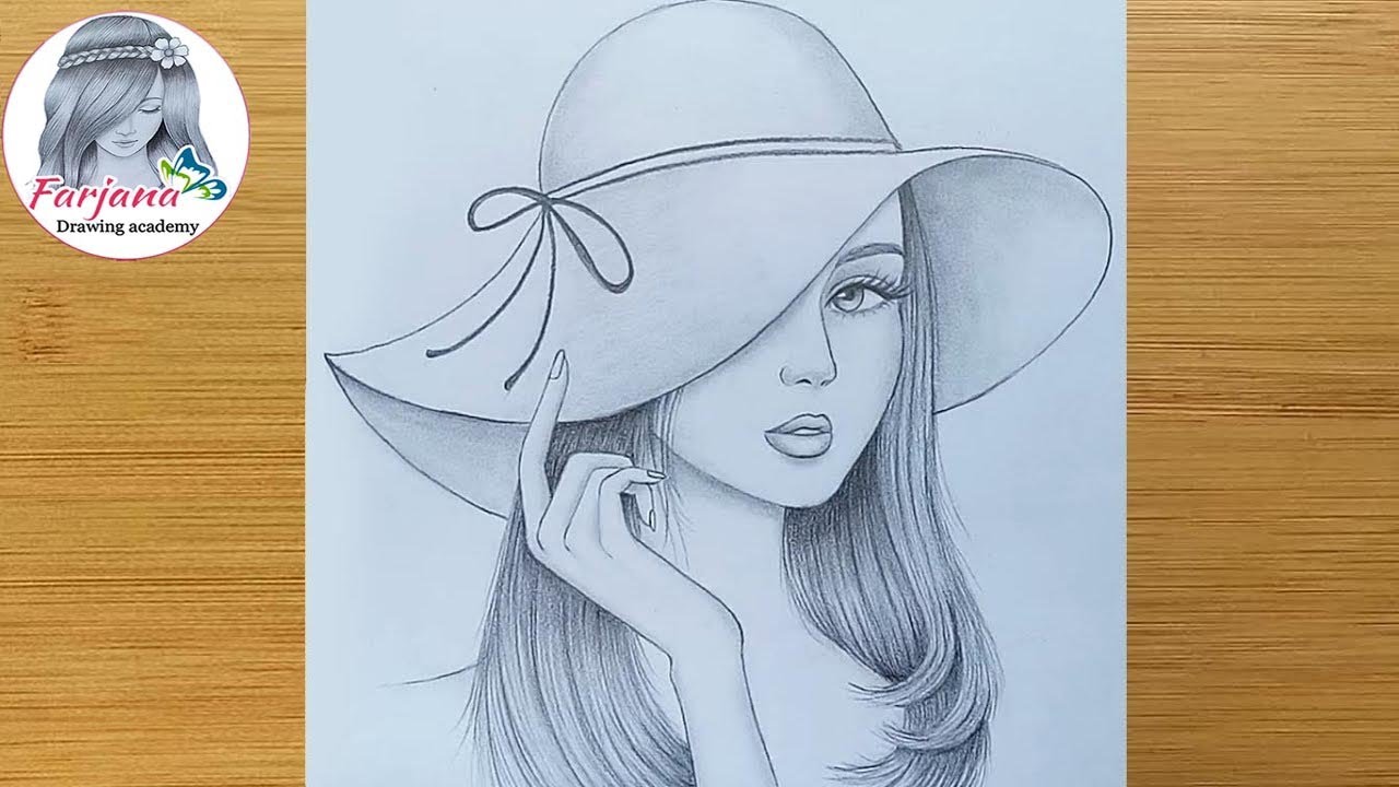 How to draw a girl wearing hat - step by step  Pencil sketch  bir kız  nasıl çizilir