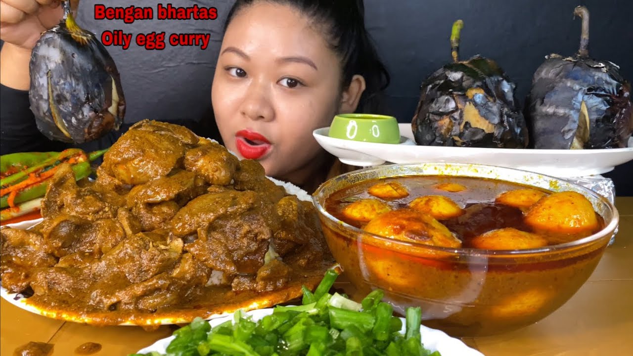 SPICY CHICKEN LIVER & GIZZARD CURRY, BENGAN BHARTA WITH LOT’S OF OILY