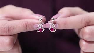 3/4 CT Created Ruby and Moissanite Accent Heart Drop Earring