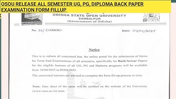 Osou released all semester back paper ug,pg,diploma programme examination form fillup details info 👉