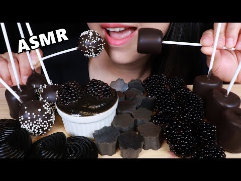 ASMR Eating Black Food Part2 Chocolate covered marshmallow, Cake pops, Sesame pudding, Sesame Jelly