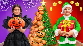 santa vs wednesday christmas vs halloween challenge