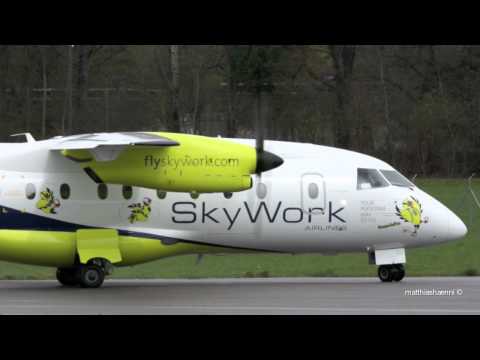 Dornier 328 HB-AEV SkyWork Airlines - NEW PAINT SCHEME - Take Off at Airport Bern-Belp