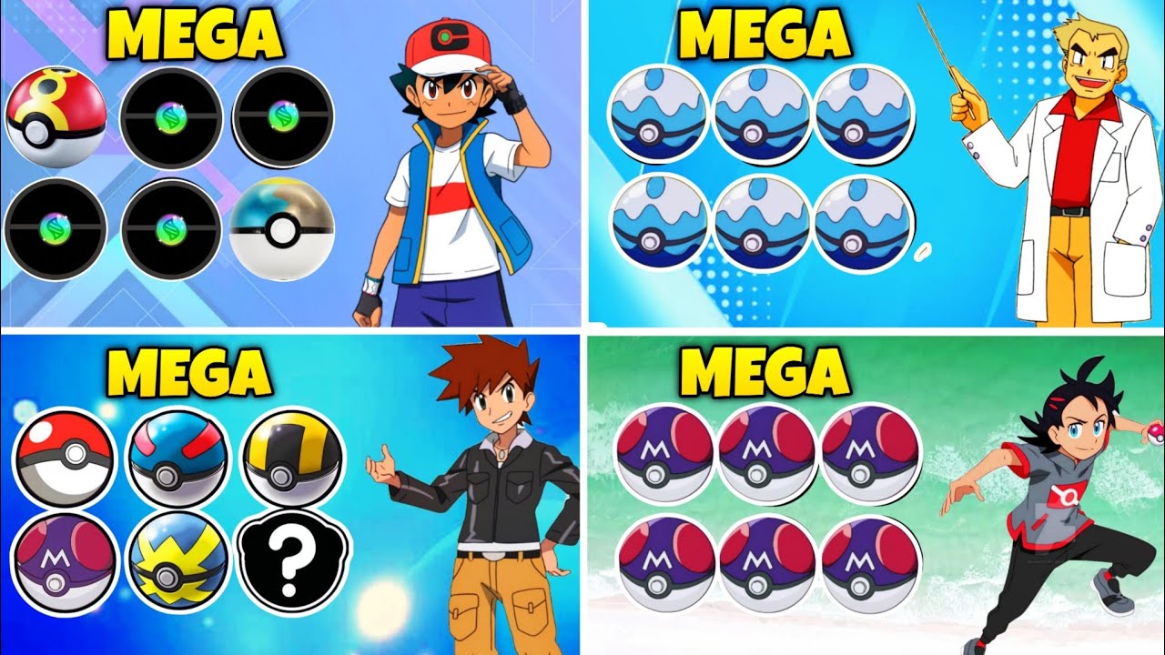 Ash , Goh , Professor oak Mega pokémon Team ( Bonus:- Gary)