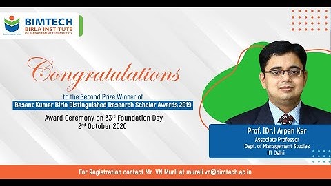 Prof (Dr.) Arpan Kar, 2nd Prize Winner, Basant Kumar Birla Distinguished Research Scholar Award