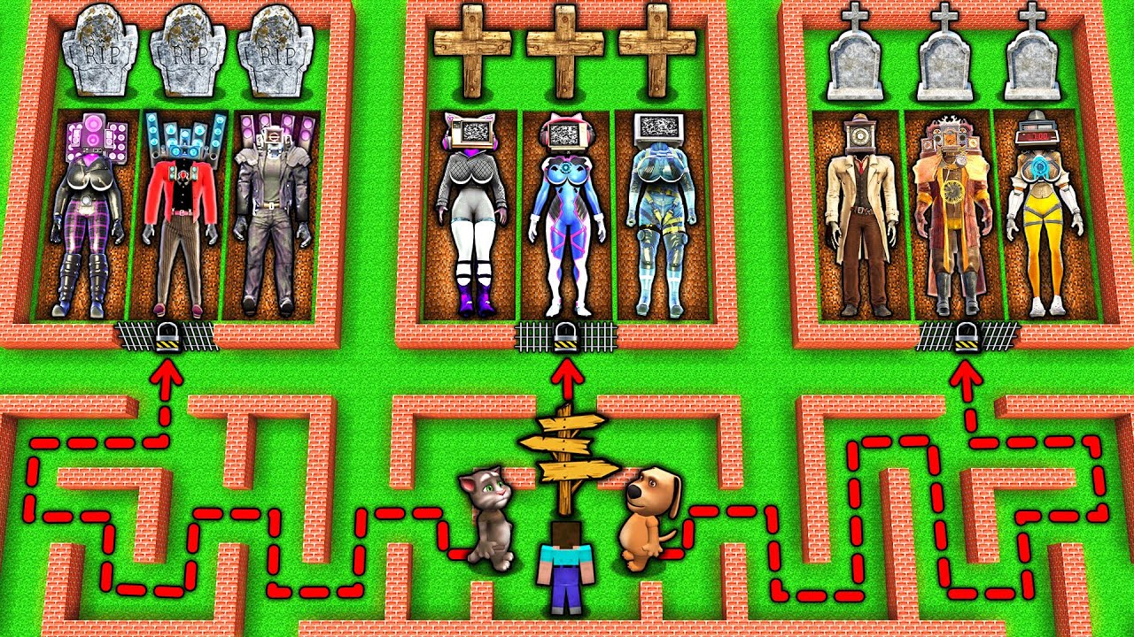 SECRET GRAVE of TV WOMAN in SURVIVAL MAZE in MINECRAFT animation SKIBIDI TOILET vs SPEAKER MAN TITAN