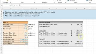 NPV Calculations With Options to Abandon and Expand (Using Excel)