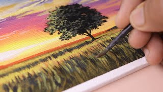 Acrylic Landscape Painting of beautiful tree and colorful sky