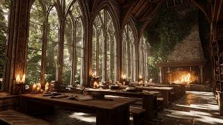 Sunlit Scriptorium | Gentle Medieval Ambient Music with Cozy Fire for Relaxation, Study & DnD