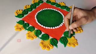 Easy small daily rangoli design | rangoli design small daily simple | DIY | Trishant Rangoli