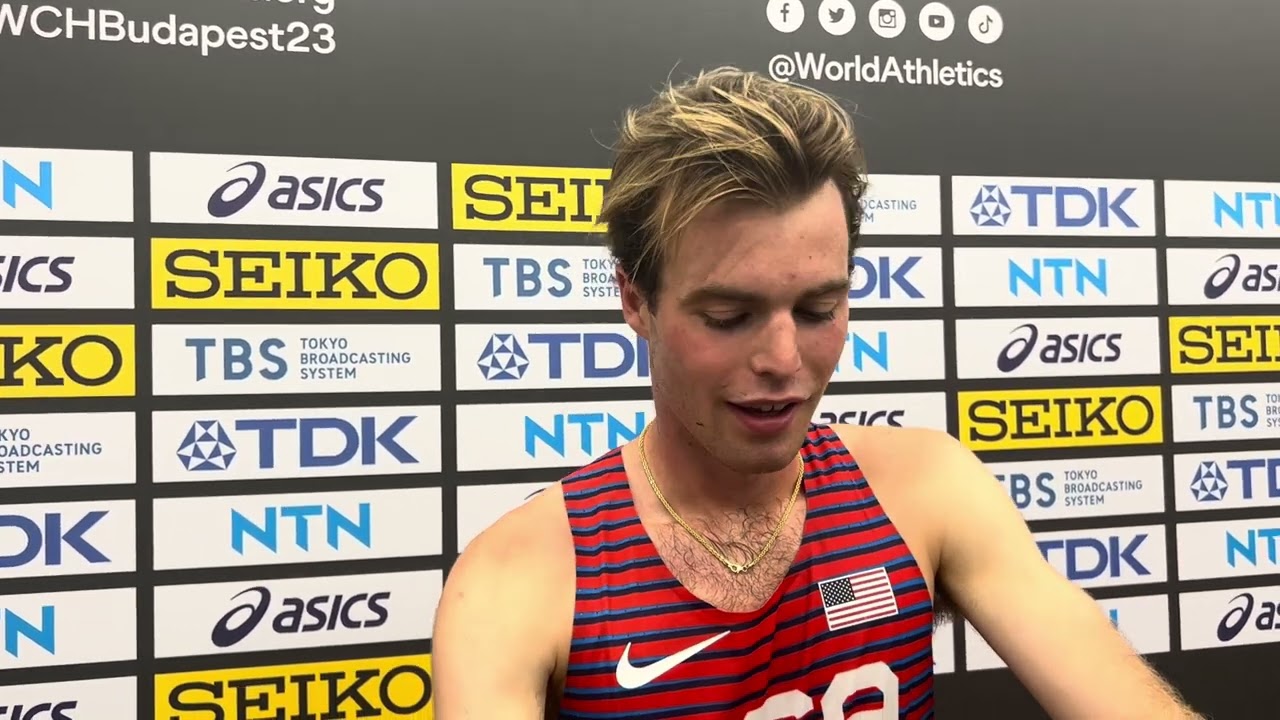 Joe Waskom talks after being eliminated in the 1500 at the 2023 Worlds
