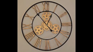 Temu European Style Golden Metal Gear Design Wall Clock