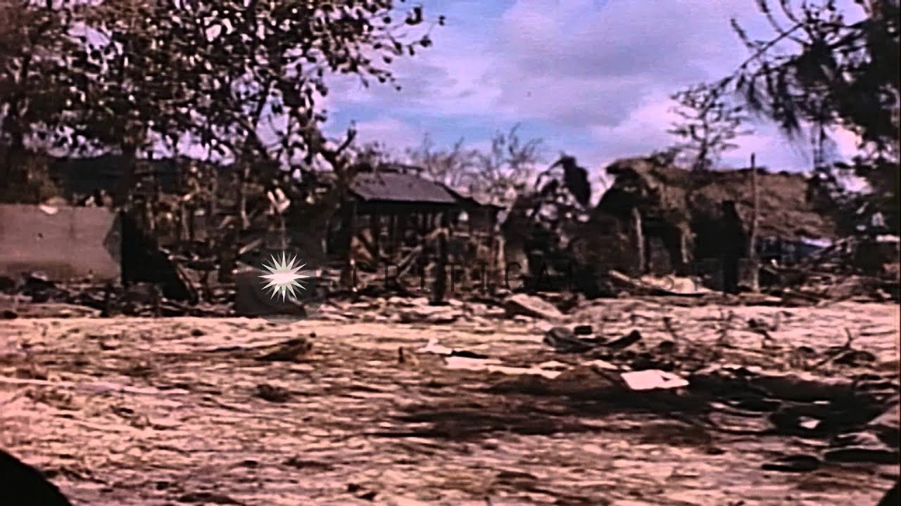 US Marines inspect rubbled buildings and wrecked Japanese tanks in Saipan, Marian...HD Stock Footage