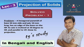Solved problem ǀǀ Projection of Solids ǀǀ Hexagonal Pyramid ǀǀ [Lecture - 3] ǀǀ tg