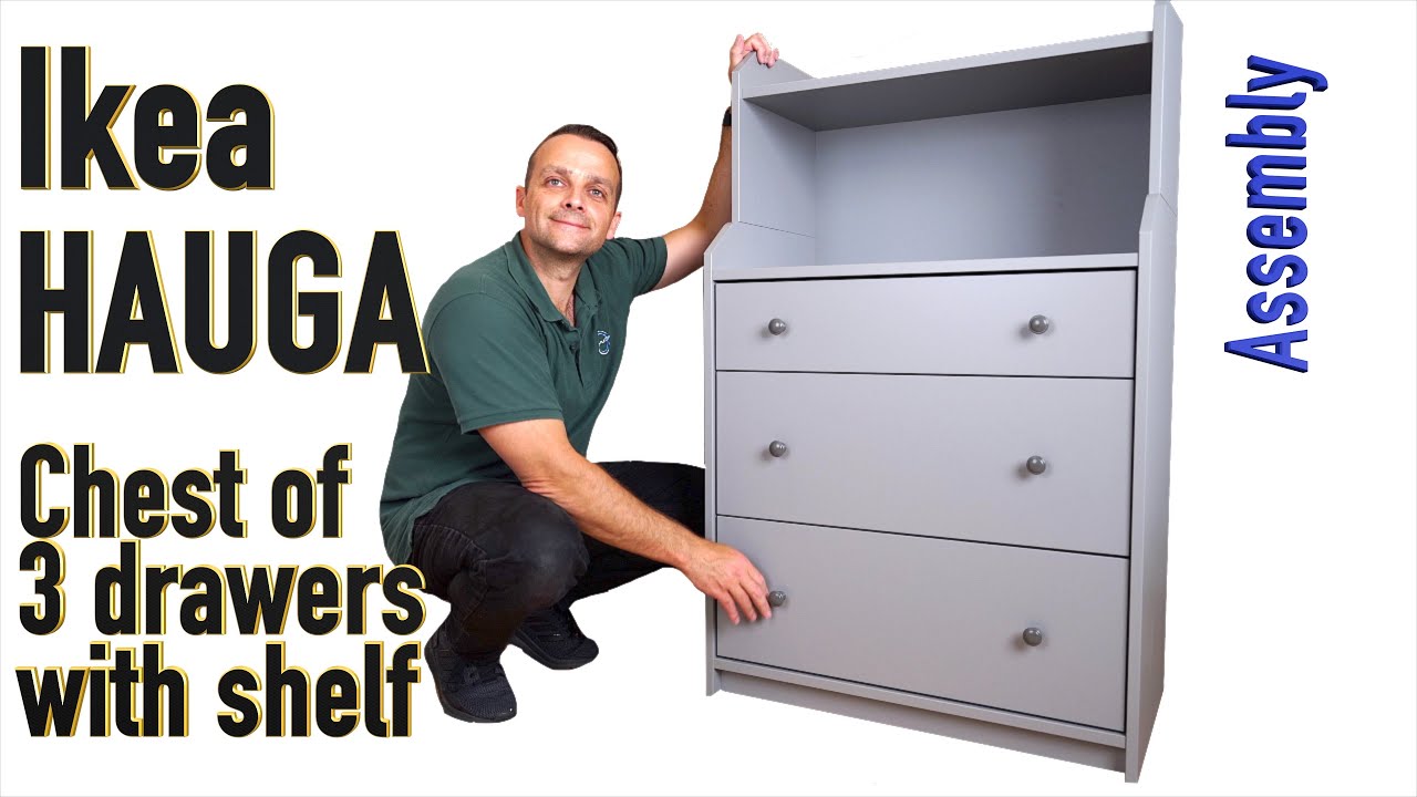 Ikea HAUGA Chest of 3 drawers with shelf Assembly instructions - YouTube