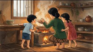 A Peaceful Evening with the Family I Love🔥Nasi Liwet Cooked Over a WoodFire | Ghibli-Style Animation