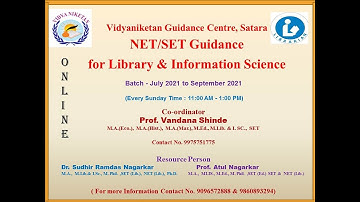Library Science SET/NET UNIT NO. I &  II  : Vidyaniketan  Guidance Centre Satara