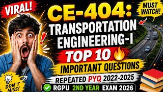 Transportation Engineering-I  Important Questions RGPV Exam 2026 || RGPV 2nd Year Exam 2026 || #rgpv