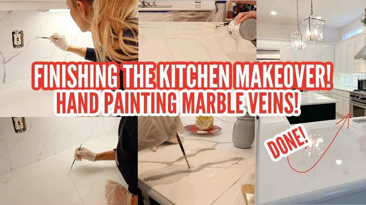 FINISHING THE $500 KITCHEN MAKEOVER // PAINTING THE MARBLE VEINS AND EPOXY // DIY KITCHEN MAKEOVER