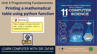Printing a mathematical table using python function | class 11 computer science, NBF FBISE Islamabad