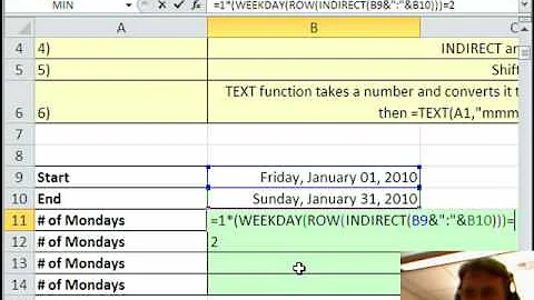 Mr Excel & excelisfun Trick 44: Count Mondays Between 2 Dates WEEKDAY or TEXT?