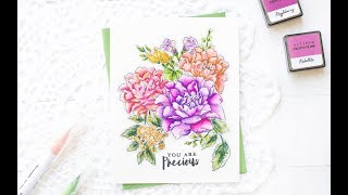 How To Watercolor Stamped Floral Images w/ ZIG Clean Color Real Brush Pens