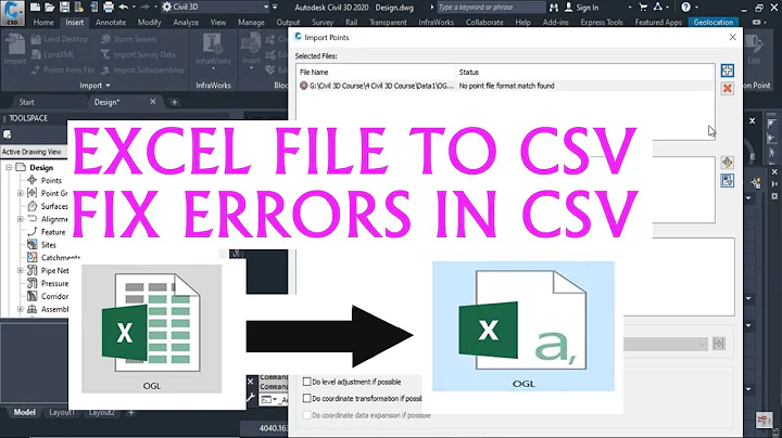 EXCEL FILE TO CSV |FIX ERRORS IN CSV FILE |SURVEY POINTS COORDINATES FROM EXCEL TO CSV|FOR CIVIL3D