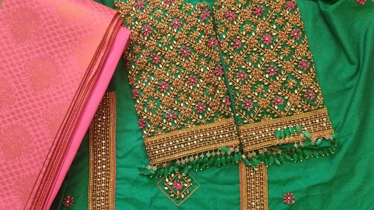 6000 to 7000 worth heavy bridal work using beads, thread, kundan, sleeve hanging, #heavybridalwork