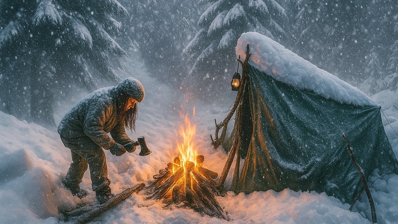 Extreme Winter camping in Heavy snowstorm | Bushcraft fire & Survival ...