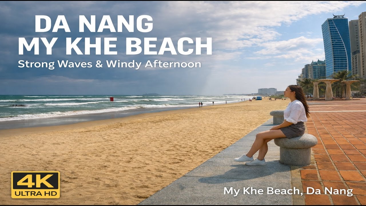 Дананг My Khe Beach 4K | Сильные зимние волны и шум моря (Без музыки)