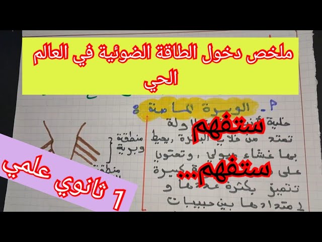 ملخص دخول الطاقة الضوئية في العالم الحي/أولى ثانوي علمي/ملخص الفصل الثاني.