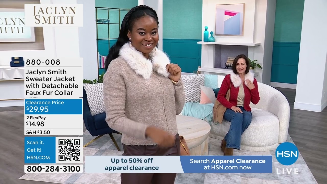 Jaclyn Smith ZipperFront Sweater Jacket w/ Detachable Fa - YouTube