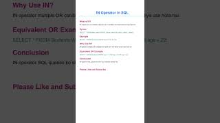 IN operater | SQL  | #trendingshorts #sql #sqltutorialforbeginners #sqlforbeginners