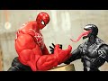 Spiderman vs venom battle on wrestling hands in spiderverse  figure stop motion