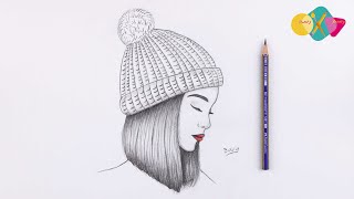 رسم سهل | تعليم رسم بنت تلبس قبعة سهل بقلم الرصاص | تعليم الرسم