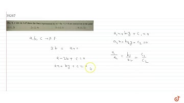 If `a, b, c` are in `A.P` then the lines represented by `ax + by+ c= 0` are concurrent at the p...