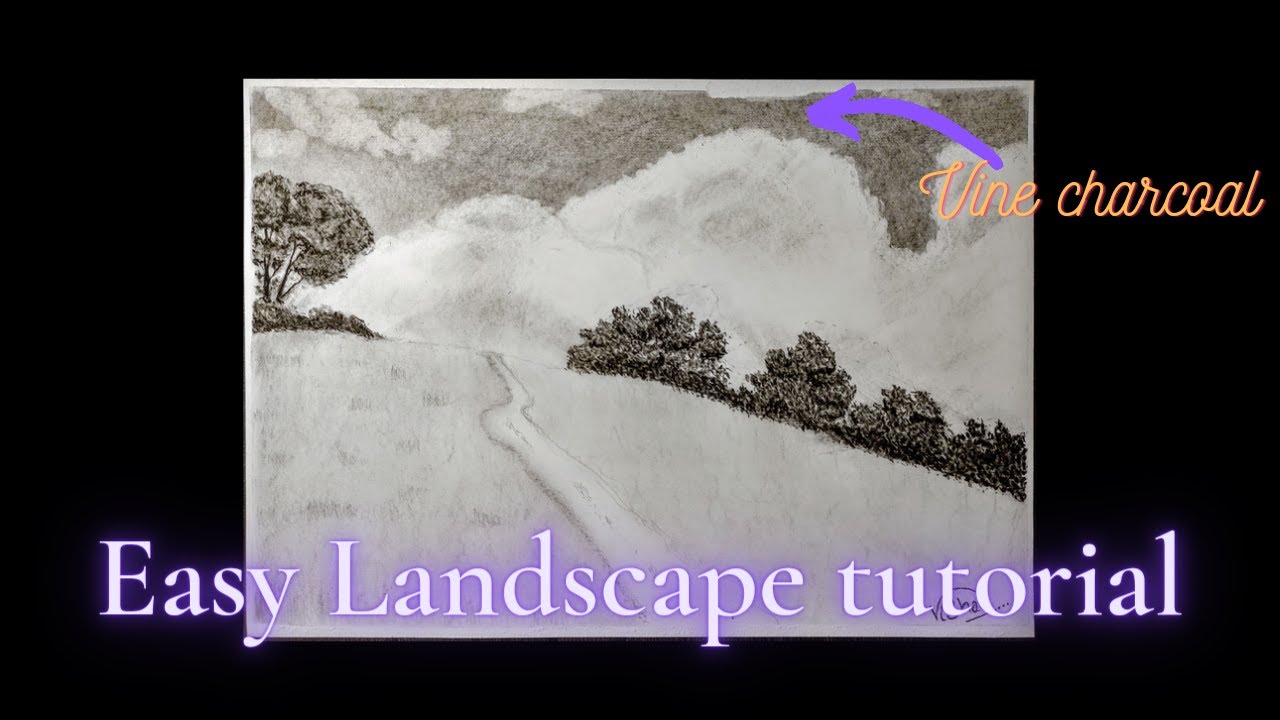 Landscape | Charcoal pencil | Learning how to draw - YouTube