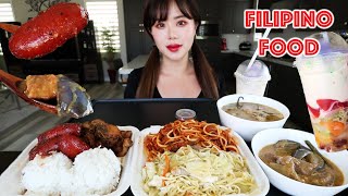 FILIPINO FOOD MUKBANG 먹방 (Chicken Adobo, Spaghetti, Longanisa, Pancit, Beef Kare Kare, Sinigang)