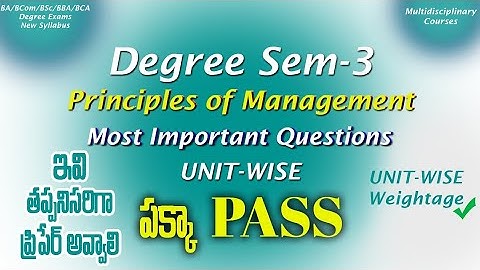 Degree Semester 3 - Principles of Management Most Important Questions UNIT-WISE Weightage Degree2024