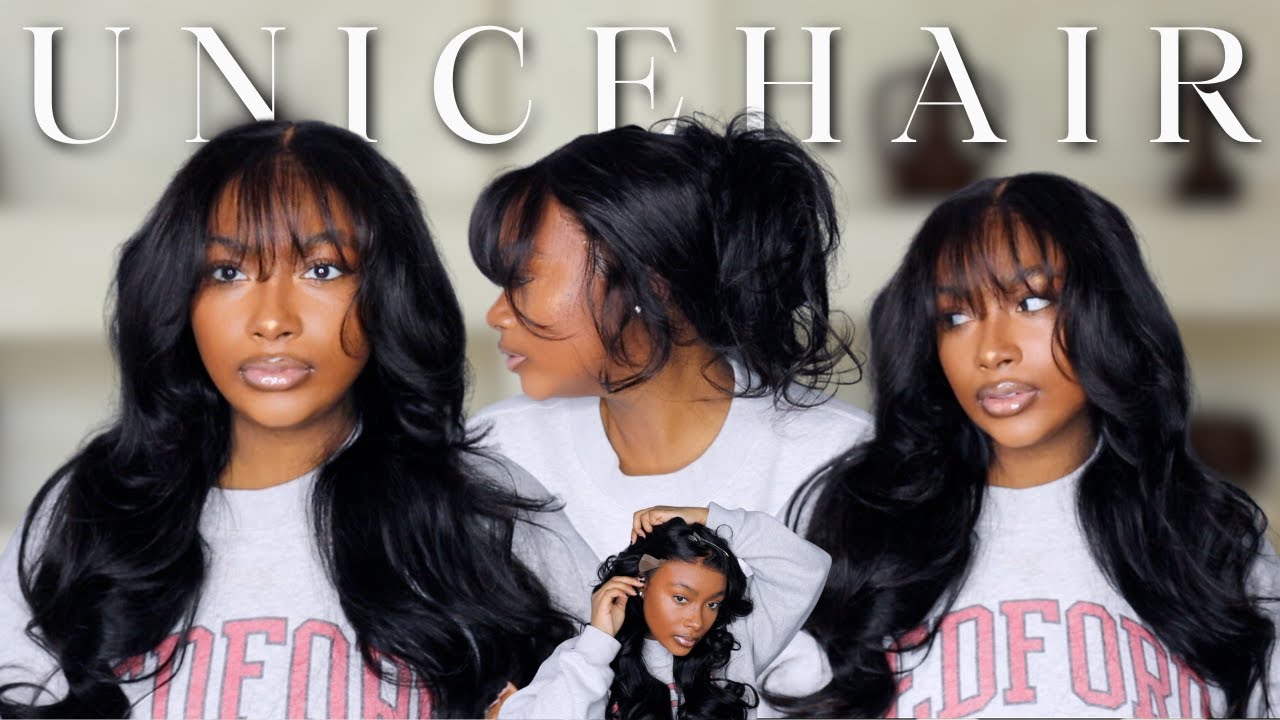 🔥BEGINNER FRIENDLY BANGS| 100% GLUELESS VOLUMINOUS CURTAIN BANGS WIG TUTORIAL+UPDO STYLE|Unice Hair