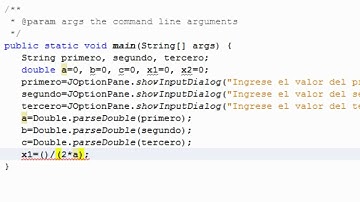 Formula general, ecuaciones cuadraticas en java