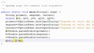 Formula general, ecuaciones cuadraticas en java