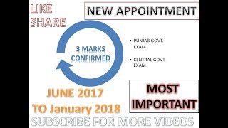 New Apointments TILL JAN. 2018||GK For IBPS CLERK,ELECTION KANUNGO, PSPCL, KVS  Preparation