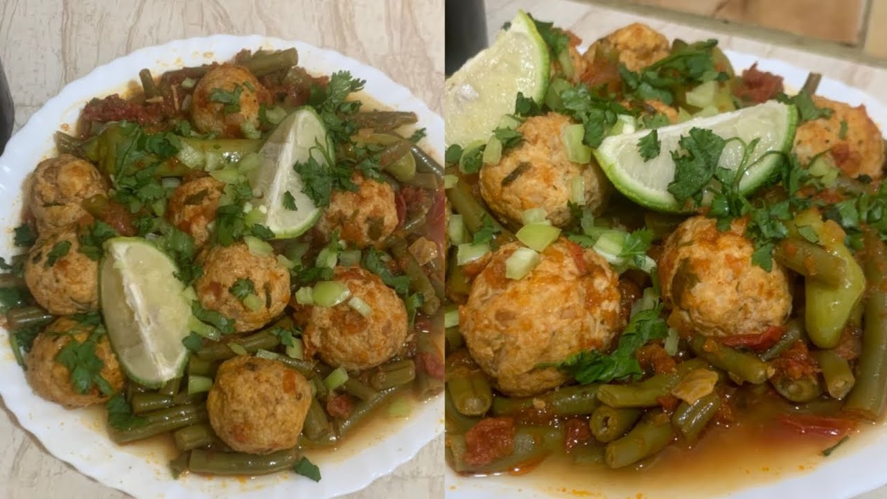 Зелёная фасоль с кюфтой 👌🏼 Очень вкусно и имеет потрясающий вкус.