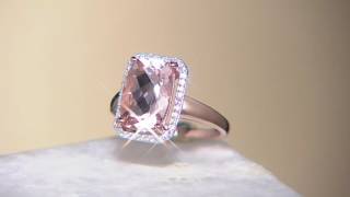 Elongated Cushion Cut Morganite & Diamond Ring 14K Gold on QVC