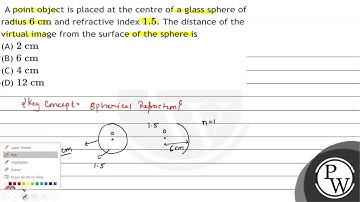 A point object is placed at the centre of a glass sphere of radius \( 6 \mathrm{~cm} \) and refr...
